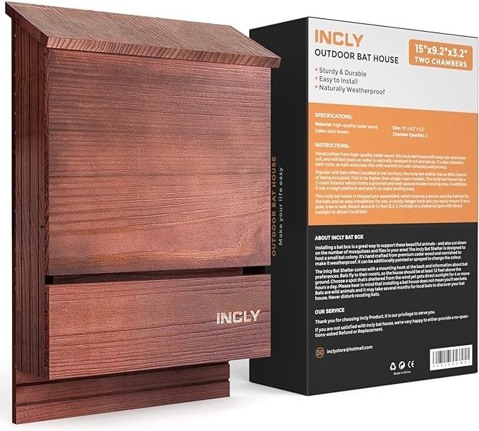 New Outdoor Bat House All Natural Cedar Wood 3 Chamber House Garden Tree New