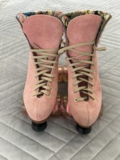 Moxi Lolly Strawberry Pink Suede Roller Skates Size 4 / 6 USA Retro Style