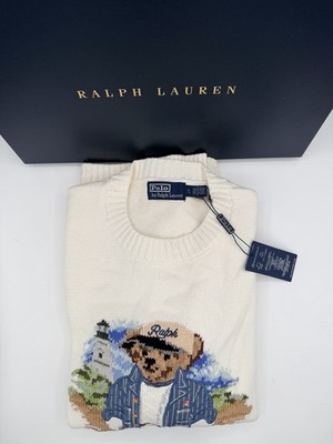 Ralph Lauren Sweater Polo Bear Men s Extra Large White Lighthouse Crewneck