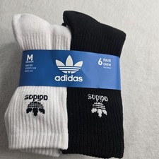 Adidas Trefoil Logo Crew Socks 6-Pair Pack Black White Medium Mens 5-8 Womens