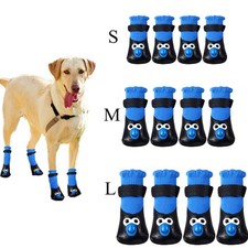 4X Blue Dog Socks Anti Slip Waterproof Paw Protector Shoes for Medium Large Dogs