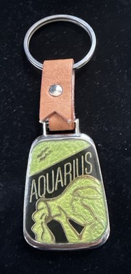 Aquarius Leather Astrological Symbol Zodiac Sign Keychain Horoscope Key Ring