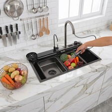 Digital Display Sink Workstation Multifunctional Kitchen Sink w/Pull-Out Faucet