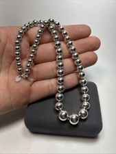 Authentic Tiffany  Co Sterling Silver Hardware Graduated Ball Bead Necklace