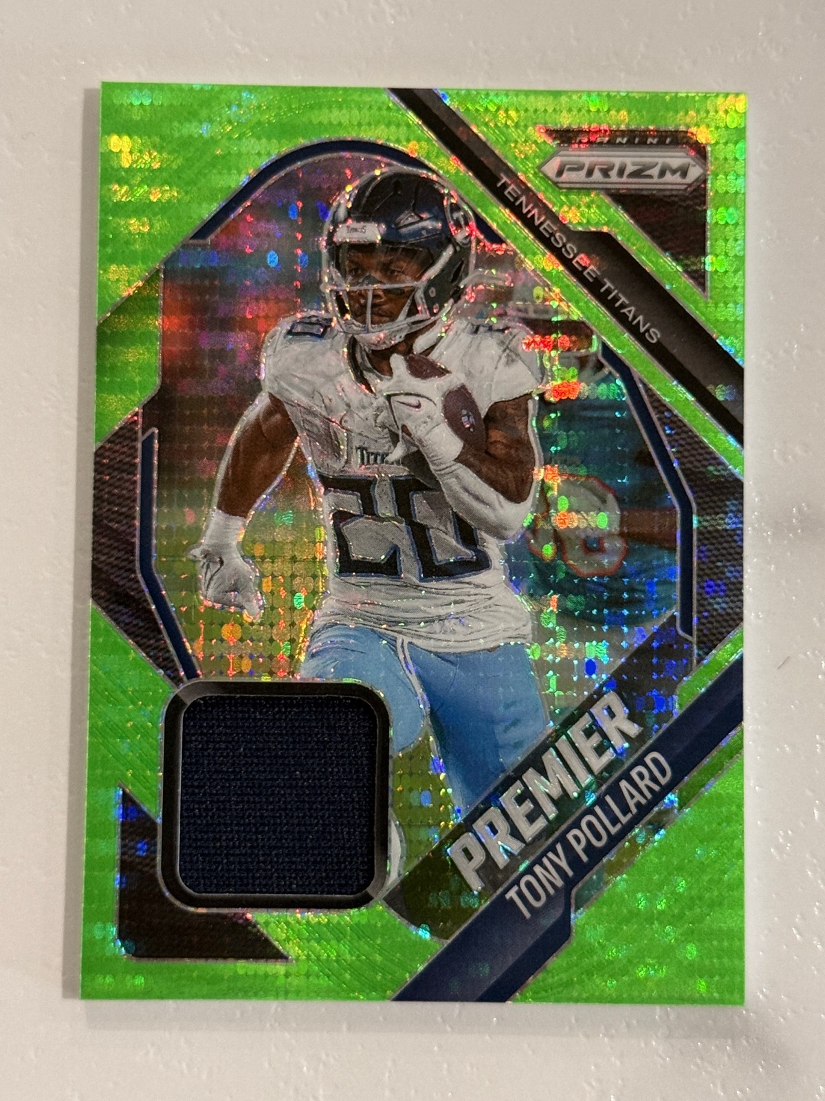 2025 Panini Prizm #PJY-TOP Tony Pollard Premier Jerseys Neon Green Pulsar