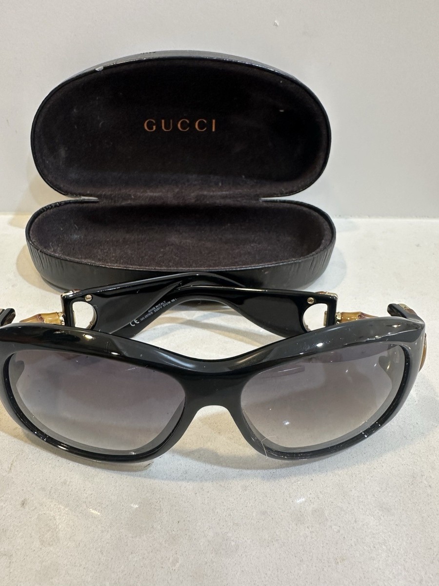 Vintage Gucci Black Bamboo Horsebit Sunglasses GG 2970/S D287V