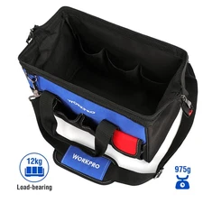 WORKPRO 14" Tool Storage Bags Close Top Wide Open Mouth with Adjustable Shoulder