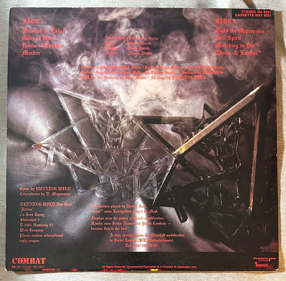 Running Wild - Branded & Exiled, BEAUTIFUL LP 1985 COMBAT, POWER METAL,purgatory - Image 2 of 4