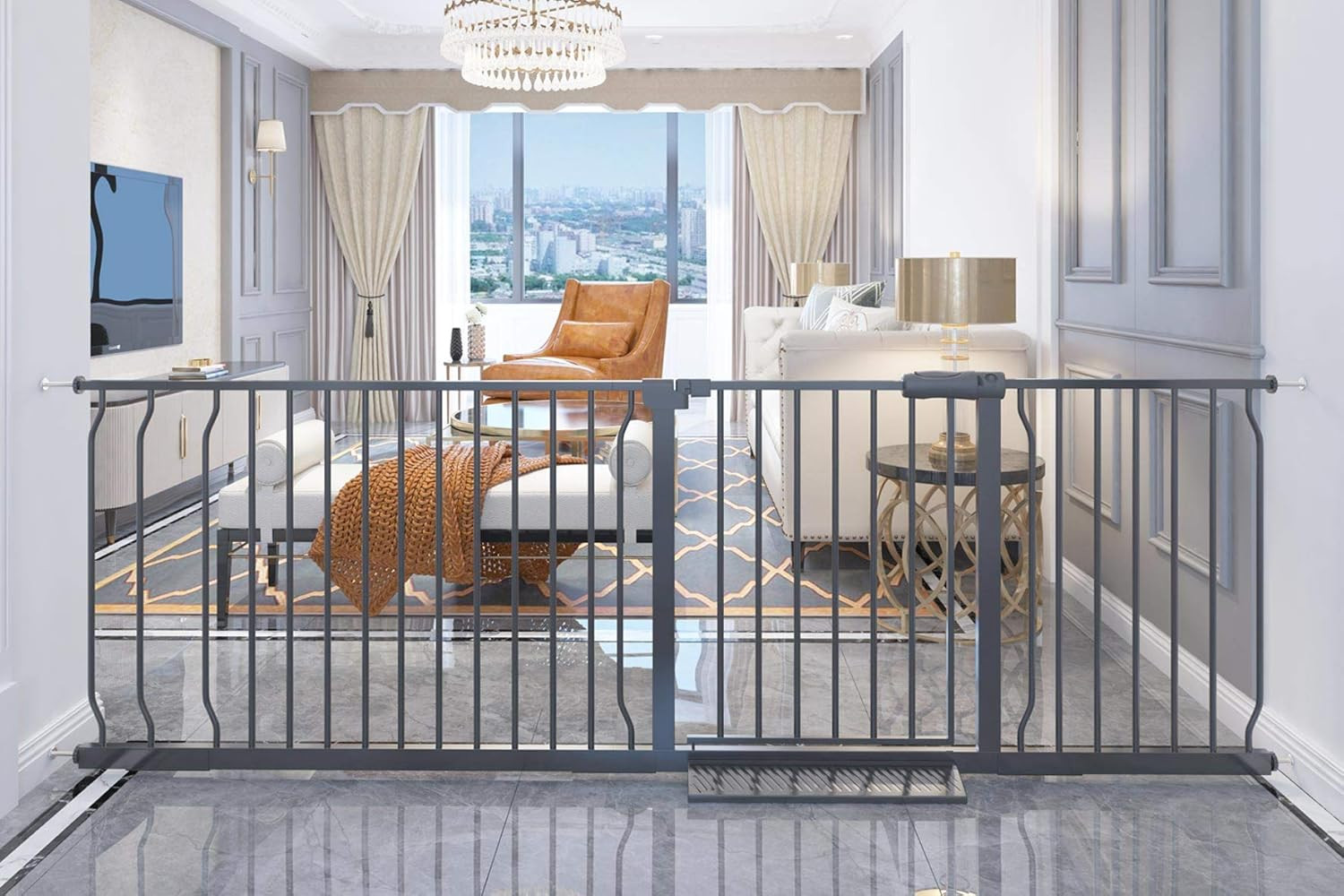 Extra Wide Baby Gate Tension Indoor Safety Gates Black Metal Large Pressure Moun