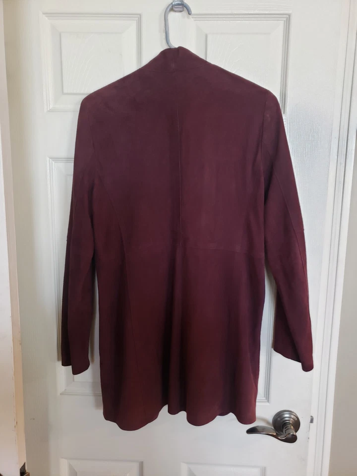 Jaqueta longa Eileen Fisher borgonha macia camurça de cabra quimono XS MSRP $898 - Imagem 4 de 4