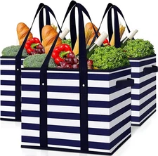 3 Pack Reusable Grocery Bags Large Water Resistant Grocery Collapsible Heavy ...