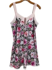 Oscar De La Renta Pink Label Floral Slip Nighty Chemise Lace & Chiffon  SZ M