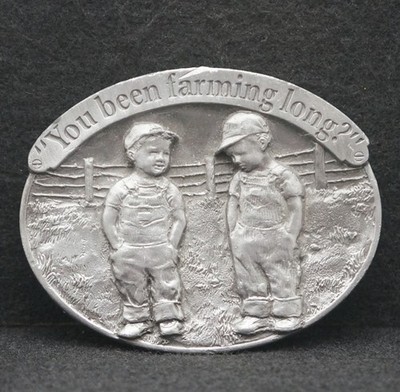WE07169 FUNNY VINTAGE 1988 *YOU BEEN FARMMING LONG?* LITTLE FARMERS BELT BUCKLE