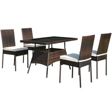 5PCS Rattan Patio Dining Table Chair Set Outdoor Furniture Set w/ Cushion