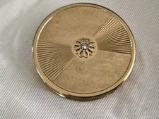 VTG Max Factor CREME PUFF Compact Faux Gold Tone Round Complete Inside