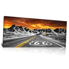  Black and White Route 66 Sign Wall Decor Mojave Desert Landscape Canvas Wall 