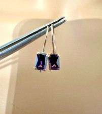 Estate 14K Yellow Gold Rectangular Amethyst Earrings