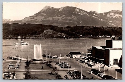 Vintage Luzern Bahnhofplatz Postcard with Rigi Mountain and Fountain