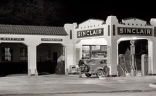 1939 Texas SINCLAIR GAS STATION at Night PHOTO 8.5x11