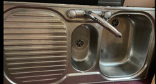 Stainless Steel Inset Kitchen Sink Double Bowl (Waste) - used 97cm x 50cm