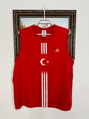 Vintage Adidas World Cup Turkey Football Shirt Train Vest Red Jersey Mens Size L