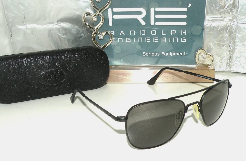 VTG RANDOLPH AF52499 RE LOGO AVIATOR MATTE BLACK SKULL SUNGLASSES BOX 50 AO RB - Image 2 of 4