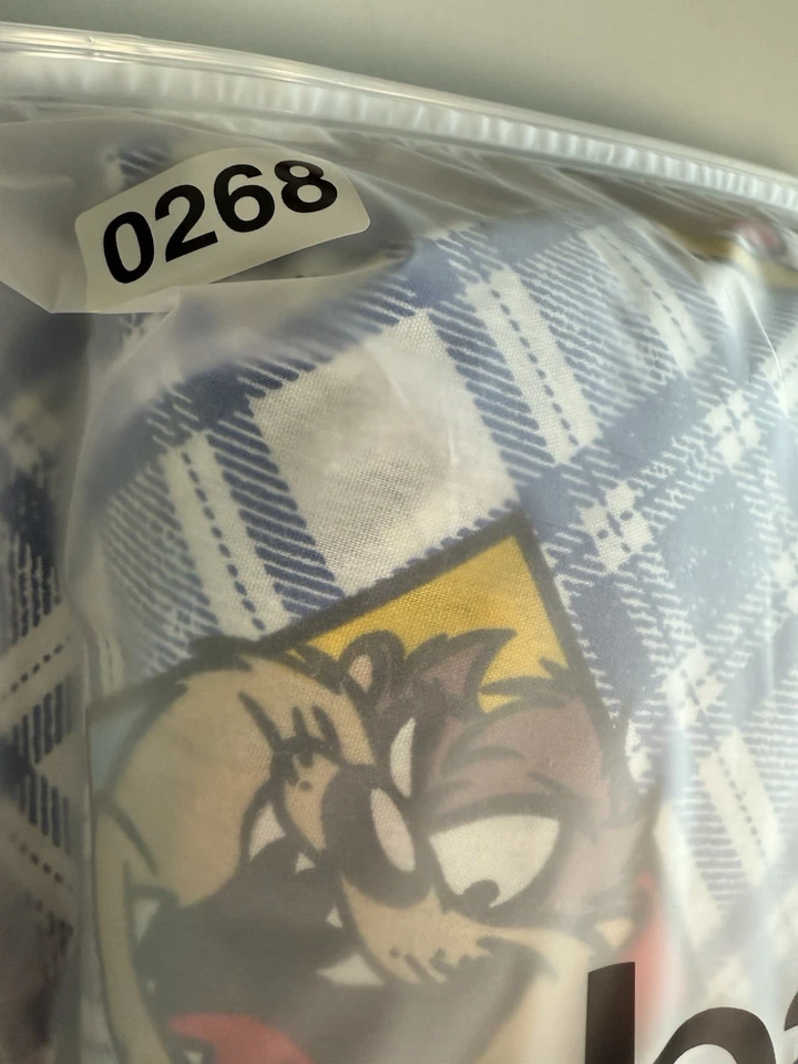 Vintage 1995 Looney Tunes Twin Sheets Set - Flat & Fitted Plaid Bugs Taz Tweety - Image 4 of 4