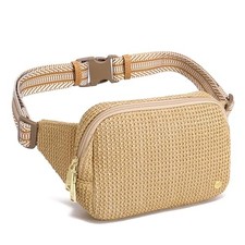 RFID Blocking Straw Summer Purses for Women 2025 Fanny Pack Crossbody Khaki