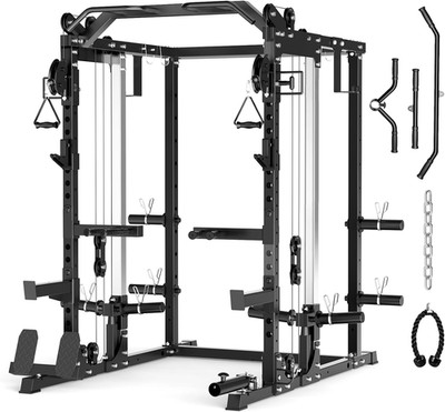 Power Cage Home Gym, Dual Pulley Cable Crossover System, All-In-One Squat Power