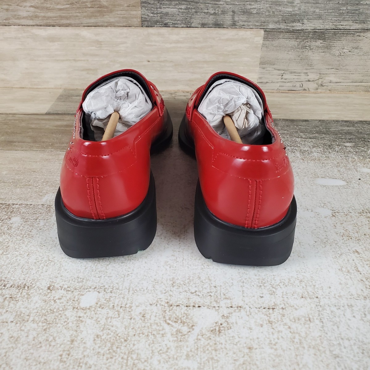 Franco Sarto Eden Penny Loafers Sz 7.5 M Crimson Red Studded 