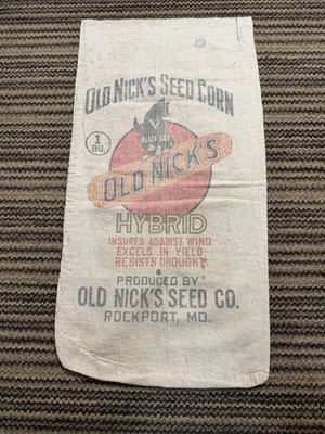 Vintage Old Nick Black Cat Hybrid Seed Corn Cloth Bag Farm Feed Sack Rockport MD