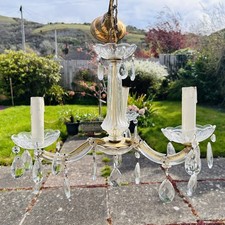 Vintage Marie Therese Style Crystal & Glass 3 Arm Chandelier Ceiling Light