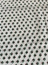 Vintage Christmas Fabric Holly Leaves & Berries Scattered On White Background