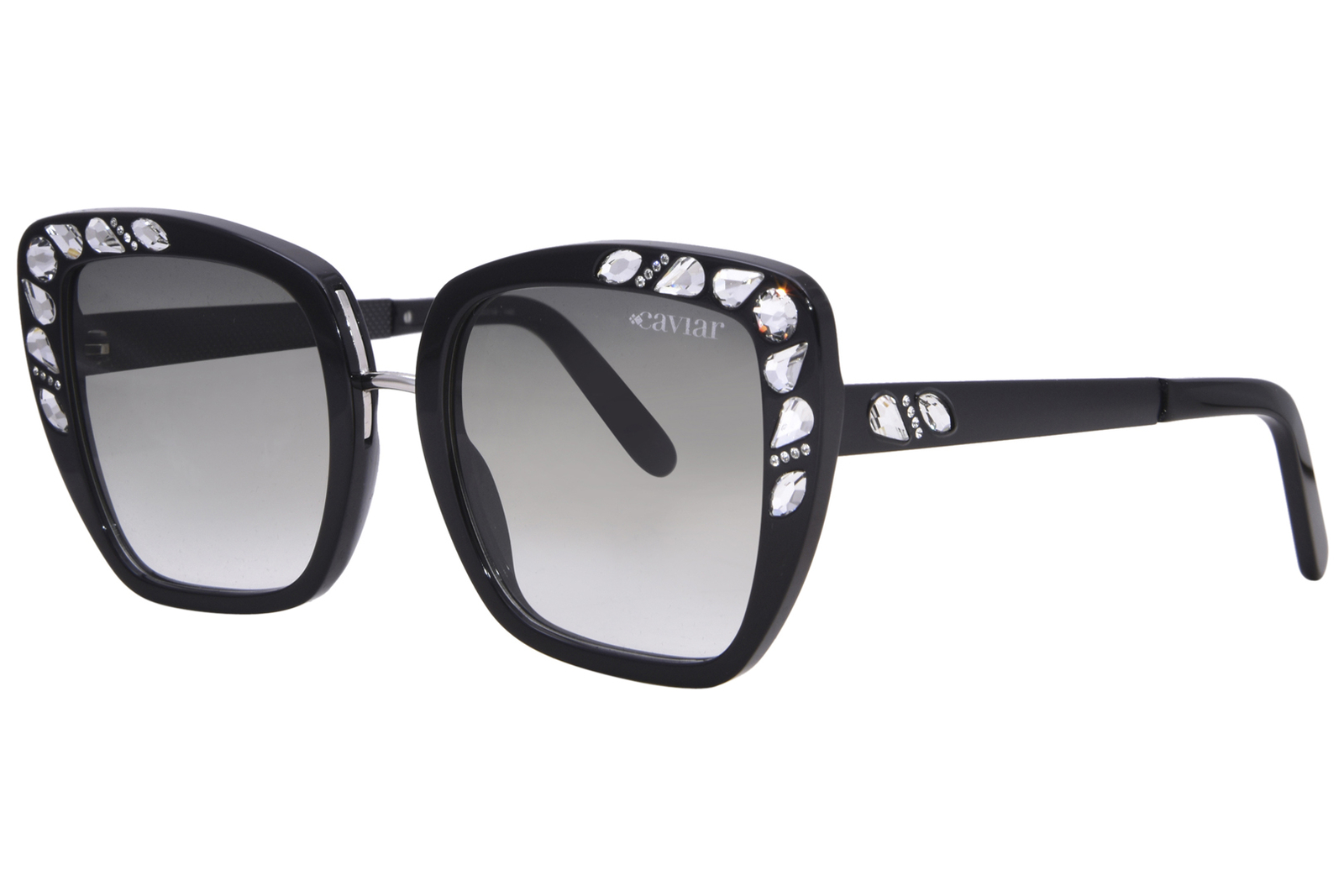 Солнцезащитные очки Caviar M2408 C24 Женские черные/серые линзы 53 мм с прозрачными кристаллами