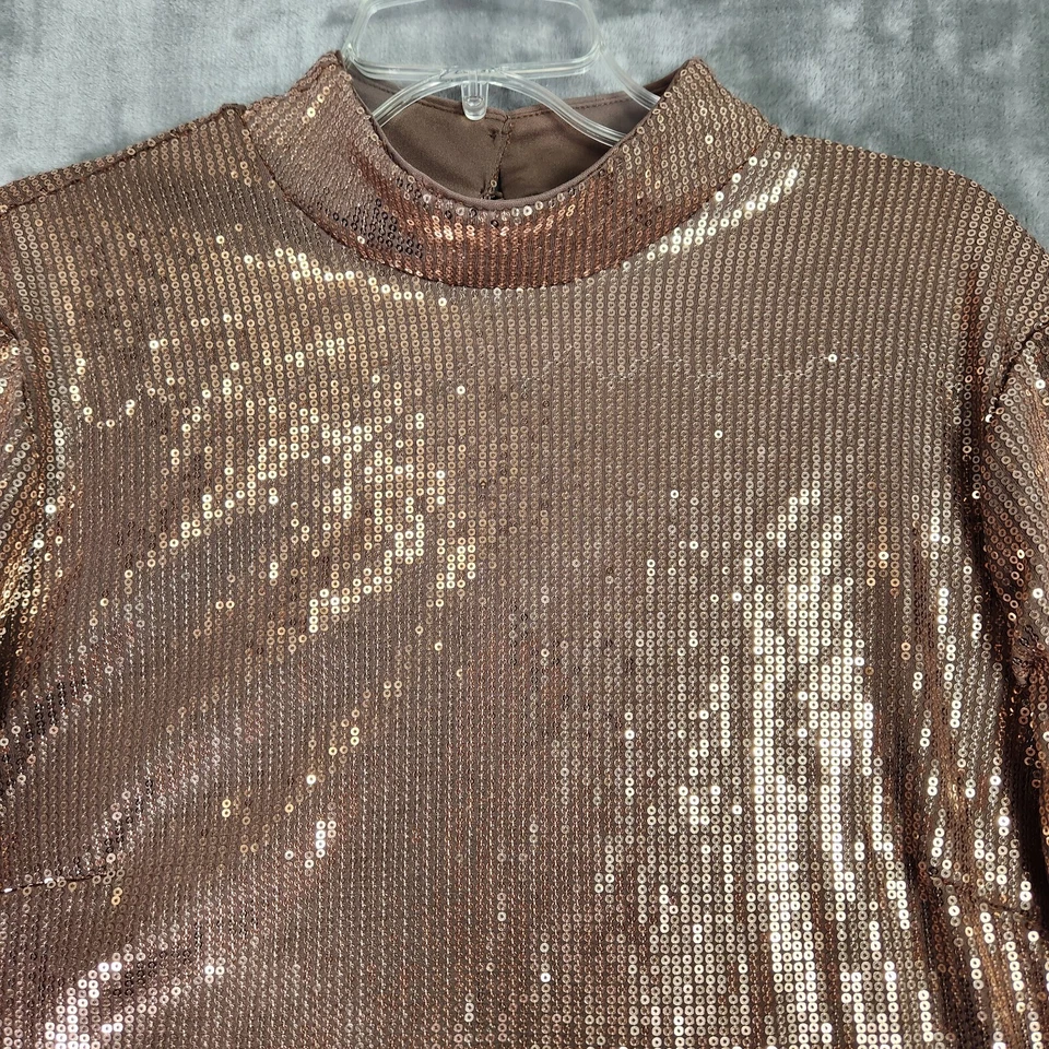Cara Santana Nine West Womens Top 2XL Bronze Sequin Mock Neck Long Sleeve Party - Image 3 of 4