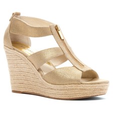 Michael Kors Women's Wedge Gold Metallic Size 10 B Sandals Platform Damita New