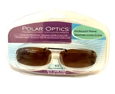 Polar Optics 52 rec 4 Polarized Brown Frameless clip on Sunglasses W. Case
