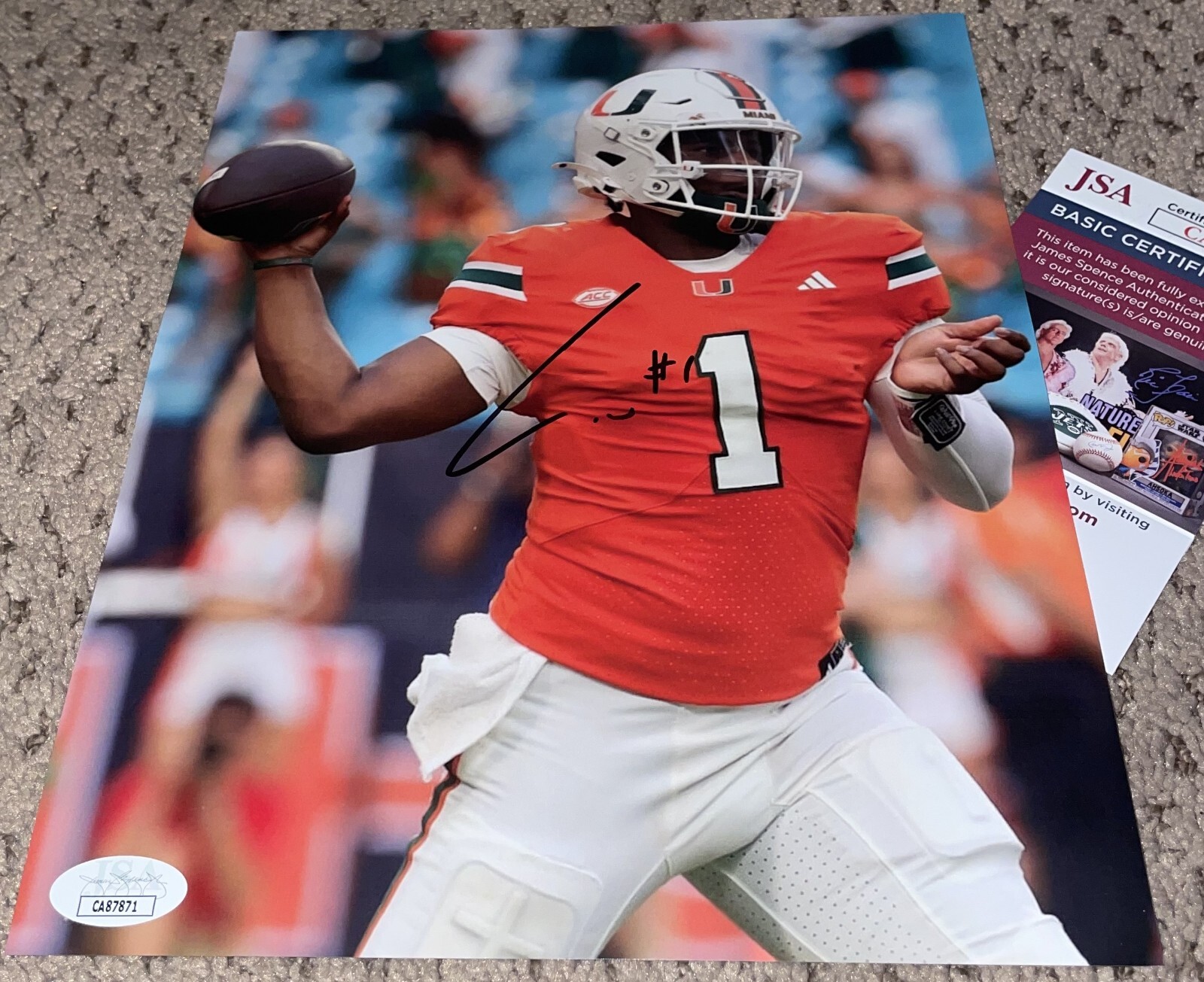 CAM WARD Autographed Signed Miami Hurricanes 8X10 PHOTO JSA MIAMI FOOTBALL HURRICANES CANES THE U 