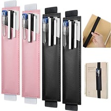 4 Pieces Adjustable Pen Holder for Notebook Elastic Strap Band PU Black, Pink