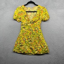 Urban Outfitters Womens Mini Dress Yellow Floral Button Short Sleeve Size XS