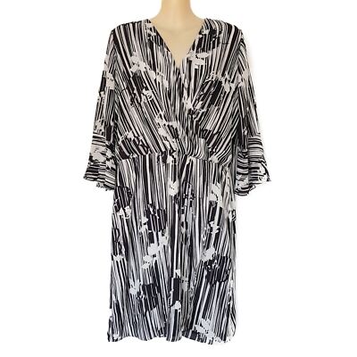 KATIES Story K Artisan Chic Women's V-Neck Maxi Dress Black White Floral Stripe