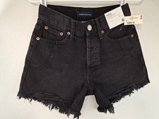 Aero 90  s High Rise Cut Off Button Fly Jean Shorts Black Sz 0 NWT 54.95