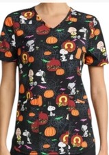 Peanuts Snoopy Halloween Fall Woman's Scrubstar Printed scrub Top size 3XL New