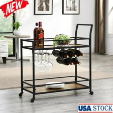 Trolley Kitchen Bar Cart Serving Rack Storage Table Rolling Coffee Wine Metal US