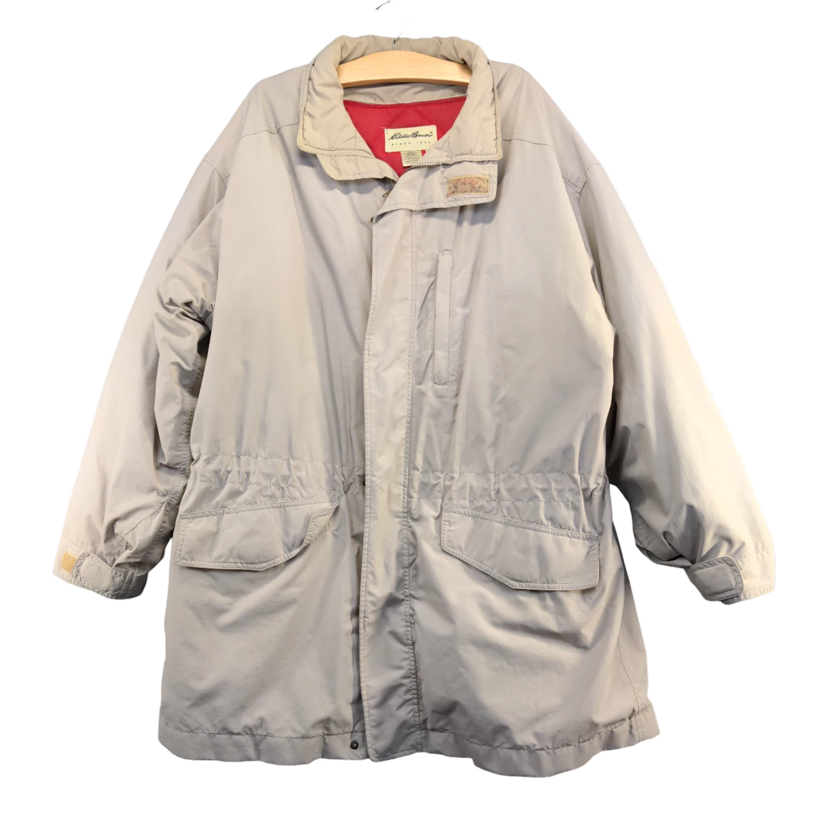 Eddie Bauer Men's Goose Down Insulated Jacket Tan Large Lined Drawstring Waist
