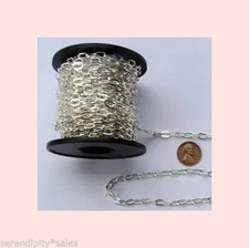 50 Feet 4.8mm x 8mm SILVER PLATED Flat CABLE Chain on Spools Smooth Strong Links