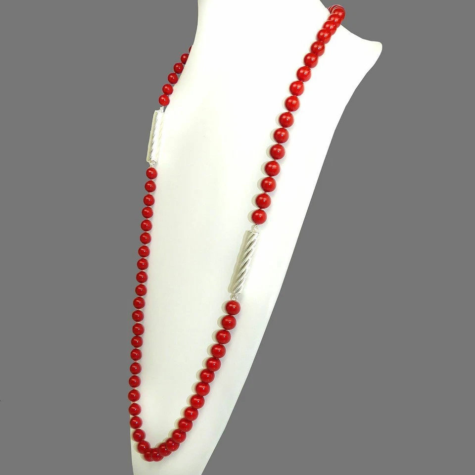 Collar tubo Simon Sebbag rojo concha recubierta de plata esterlina NB345RCS36 Foto 4 de 4