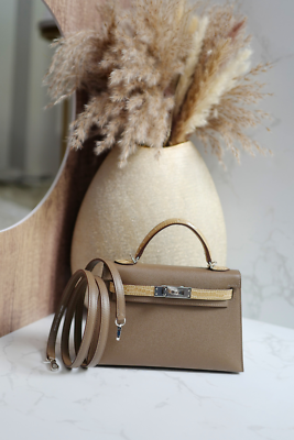BNIB Hermes Mini Kelly touch / Shiny Crocodile Etoupe/beige Sable