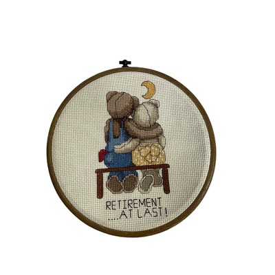 Retirement at Last! bears on bench counted cross stitch 8.75'' round 