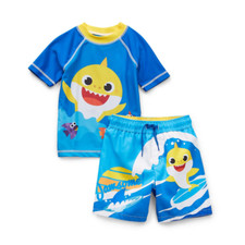 New Toddler Boys Baby Shark Rash Guard Swim Trunks Set 2 3 4